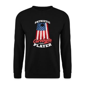 Cornhole Patriotic Player Amerikanische Flagge - Unisex Pullover - Schwarz - Vorne - Alina (178cm) & Michal (187cm)