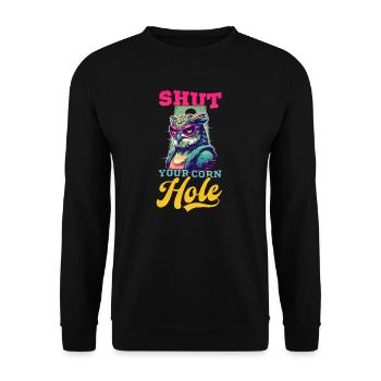 Cornhole Schließe dein Maisloch - Unisex Pullover - Schwarz - Vorne - Alina (178cm) & Michal (187cm)