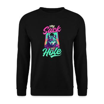 Cornhole, mein Sack, dein Loch - Unisex Pullover - Schwarz - Vorne - Alina (178cm) & Michal (187cm)