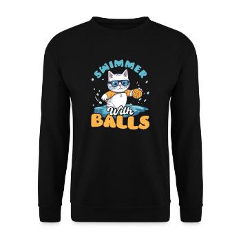 Wasserballschwimmer mit Bällen - Unisex Pullover - Schwarz - Vorne - Alina (178cm) & Michal (187cm)
