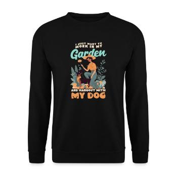 Landschaftsgärtner Arbeit im Garten hängen mit Hund - Unisex Pullover - Schwarz - Vorne - Alina (178cm) & Michal (187cm)