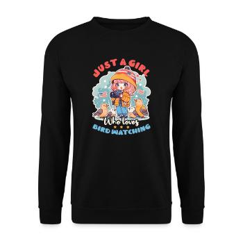 Une fille ornithologue amateur adore observer les oiseaux - Sweat-shirt Unisexe - noir - Devant - Alina (178cm) & Michal (187cm)