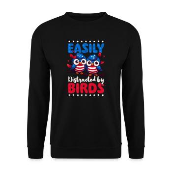 Vogelbeobachter durch Vögel abgelenkt - Unisex Pullover - Schwarz - Vorne - Alina (178cm) & Michal (187cm)