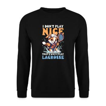 Lacrosse-Trainer spielt nicht nett Warum ich Hund spiele - Unisex Pullover - Schwarz - Vorne - Alina (178cm) & Michal (187cm)