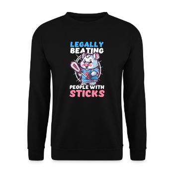 Lacrosse-Trainer verprügelt Menschen legal - Unisex Pullover - Schwarz - Vorne - Alina (178cm) & Michal (187cm)