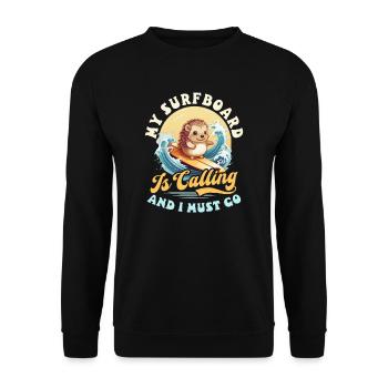 Surfer Surfbrett ruft Ich gehe - Unisex Pullover - Schwarz - Vorne - Alina (178cm) & Michal (187cm)