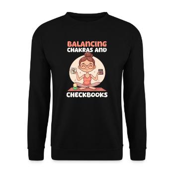 Yoga Maman équilibrant les chakras et les chéquiers - Sweat-shirt Unisexe - noir - Devant - Alina (178cm) & Michal (187cm)