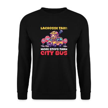 Lacrosse Mom Lacrosse Taxi: Mehr Haltestellen als Stadt B - Unisex Pullover - Schwarz - Vorne - Alina (178cm) & Michal (187cm)