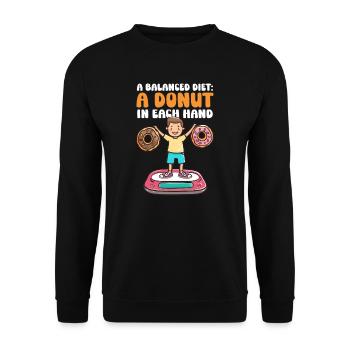 Donut-Liebhaber Eine ausgewogene Ernährung: Ein Donut in jeder Hand - Unisex Pullover - Schwarz - Vorne - Alina (178cm) & Michal (187cm)