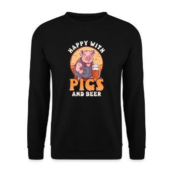 Éleveur de porcs heureux avec des cochons et de la bière - Sweat-shirt Unisexe - noir - Devant - Alina (178cm) & Michal (187cm)