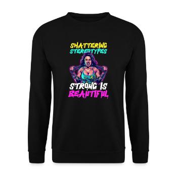 Weibliche Bodybuilderin zertrümmert Stereotypen stark - Unisex Pullover - Schwarz - Vorne - Alina (178cm) & Michal (187cm)