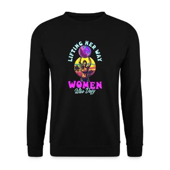 Weibliche Bodybuilderin hebt ihren Weg Frauen, die sich trotzen - Unisex Pullover - Schwarz - Vorne - Alina (178cm) & Michal (187cm)
