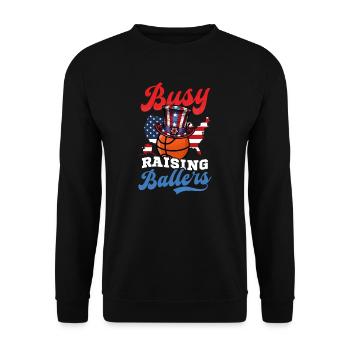4. Juli Basketball beschäftigt sich mit dem Aufziehen von - Unisex Pullover - Schwarz - Vorne - Alina (178cm) & Michal (187cm)