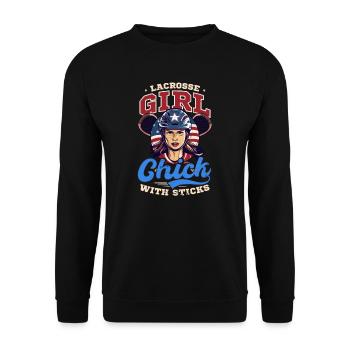 4. Juli Lacrosse Lacrosse Mädchen Küken Mit Stic - Unisex Pullover - Schwarz - Vorne - Alina (178cm) & Michal (187cm)