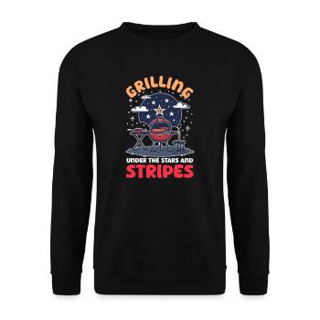 Patriotischer Koch grillt unter den Sternen und Streifen - Unisex Pullover - Schwarz - Vorne - Alina (178cm) & Michal (187cm)