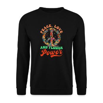 Blumen Friedenssymbol Frieden Liebe Flower Power - Unisex Pullover - Schwarz - Vorne - Alina (178cm) & Michal (187cm)