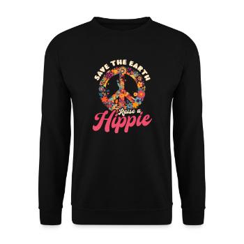 Floral Peace Symbol Save Earth Raise Hippie - Unisex Sweatshirt - black - Front - Alina (178cm) & Michal (187cm)