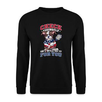 4. Juli Lacrosse-Hund, den ich für Sie überprüfen werde - Unisex Pullover - Schwarz - Vorne - Alina (178cm) & Michal (187cm)