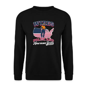 Patriotic Lineman Wires, Poles, and American Souls - Unisex Sweatshirt - black - Front - Alina (178cm) & Michal (187cm)