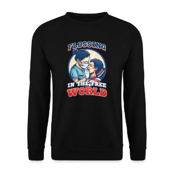 Patriotic Dentist Flossing in the Free World - Unisex Sweatshirt - black - Front - Alina (178cm) & Michal (187cm)