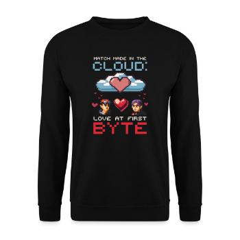 Geek Love Match Made in Cloud Love at First Byte - Unisex Sweatshirt - black - Front - Alina (178cm) & Michal (187cm)