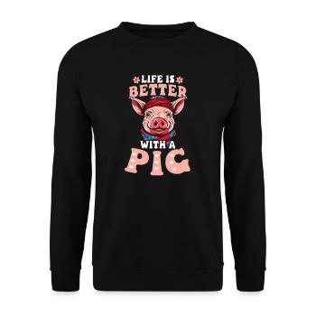 Un éleveur de porcs fait mieux avec le cochon - Sweat-shirt Unisexe - noir - Devant - Alina (178cm) & Michal (187cm)