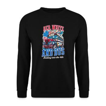 Patriotischer Busfahrer Rot, Weiß Und Bus - Unisex Pullover - Schwarz - Vorne - Alina (178cm) & Michal (187cm)