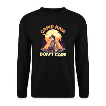 Funny Camping Camp Hair Don't Care - Unisex Sweatshirt - black - Front - Alina (178cm) & Michal (187cm)