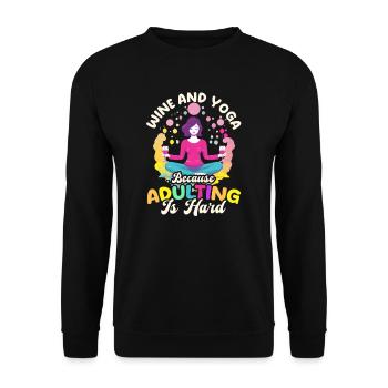 Drôle d’amateur de yoga Vin et Yoga Parce Que l’âge adulte est - Sweat-shirt Unisexe - noir - Devant - Alina (178cm) & Michal (187cm)