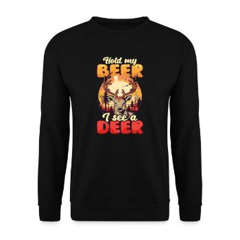Jäger Hold My Beer See A Deer - Unisex Pullover - Schwarz - Vorne - Alina (178cm) & Michal (187cm)