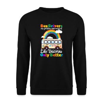 Busfahrer mögen Einhörner nur besser - Unisex Pullover - Schwarz - Vorne - Alina (178cm) & Michal (187cm)