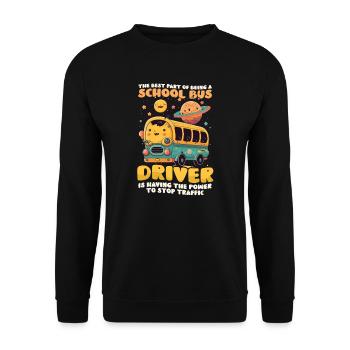 Busfahrer mit Stromstopp Verkehr - Unisex Pullover - Schwarz - Vorne - Alina (178cm) & Michal (187cm)
