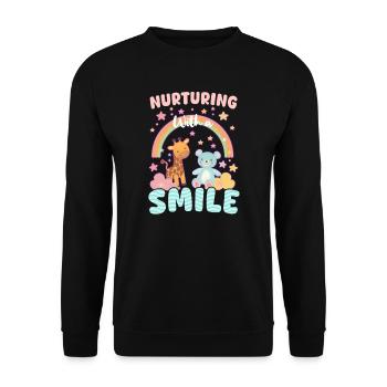 PICU Krankenschwester Fürsorge mit einem Lächeln - Unisex Pullover - Schwarz - Vorne - Alina (178cm) & Michal (187cm)