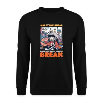 Football Mom Halbzeitshow: Mama macht Kaffeepause - Unisex Pullover - Schwarz - Vorne - Alina (178cm) & Michal (187cm)