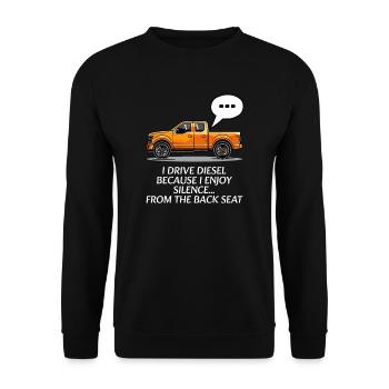 Dieselauto-Liebhaber Ich genieße Stille von hinten - Unisex Pullover - Schwarz - Vorne - Alina (178cm) & Michal (187cm)