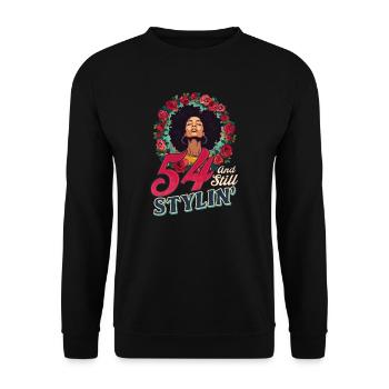 54th Birthday 54 and Still Stylin' - Unisex Sweatshirt - black - Front - Alina (178cm) & Michal (187cm)