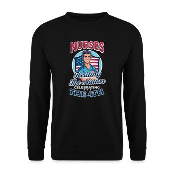 Patriotische Krankenschwestern: Heilung der Nation - Unisex Pullover - Schwarz - Vorne - Alina (178cm) & Michal (187cm)