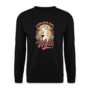 Alpaka Lama Lama braucht etwas Wein - Unisex Pullover - Schwarz - Vorne - Alina (178cm) & Michal (187cm)