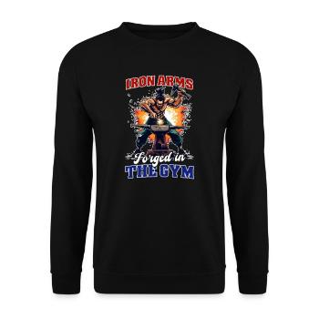 Beugende Bizeps-Eisenarme: Im Fitnessstudio geschmiedet - Unisex Pullover - Schwarz - Vorne - Alina (178cm) & Michal (187cm)