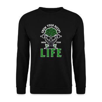 Den Bizeps beugen Lassen Sie Ihren Bizeps wachsen, wachsen Sie Ihr Leben - Unisex Pullover - Schwarz - Vorne - Alina (178cm) & Michal (187cm)