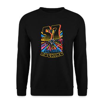 57th Birthday 57 and Still Rocking - Unisex Sweatshirt - black - Front - Alina (178cm) & Michal (187cm)