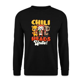 Hot Sauce Aficionado Chili Heads vereinigt euch! - Unisex Pullover - Schwarz - Vorne - Alina (178cm) & Michal (187cm)