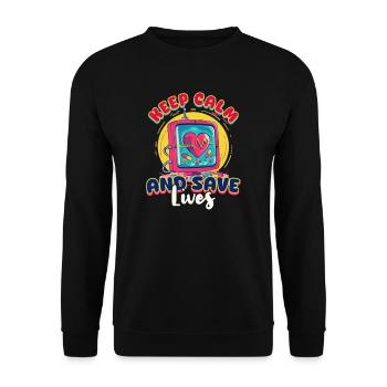 Krankenschwester in der Notaufnahme Ruhe bewahren und Leben retten - Unisex Pullover - Schwarz - Vorne - Alina (178cm) & Michal (187cm)