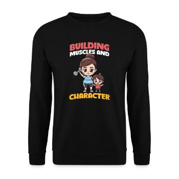 Bodybuilding Mama baut Muskeln und Charakter auf - Unisex Pullover - Schwarz - Vorne - Alina (178cm) & Michal (187cm)