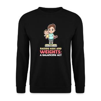 Bodybuilding-Mutter, die Kinder und Gewichte großzieht - Unisex Pullover - Schwarz - Vorne - Alina (178cm) & Michal (187cm)