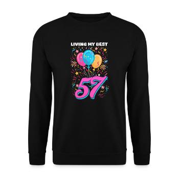 57th Birthday Living My Best 57 - Unisex Sweatshirt - black - Front - Alina (178cm) & Michal (187cm)