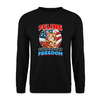 4. Juli Katze Katze Gut Über Freiheit - Unisex Pullover - Schwarz - Vorne - Alina (178cm) & Michal (187cm)