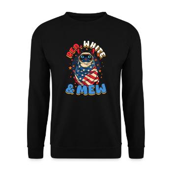 4. Juli Katze Rot, Weiß - Unisex Pullover - Schwarz - Vorne - Alina (178cm) & Michal (187cm)
