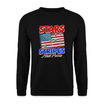 4. Juli Katzensterne, Streifen und Schnurren - Unisex Pullover - Schwarz - Vorne - Alina (178cm) & Michal (187cm)