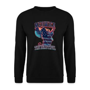4. Juli Katze Meowica die Schöne - Unisex Pullover - Schwarz - Vorne - Alina (178cm) & Michal (187cm)